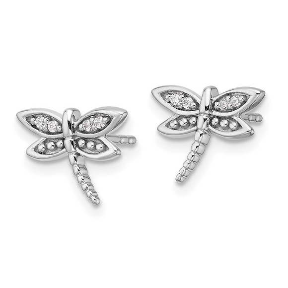 White Ice Sterling Silver Rhodium-plated Diamond Dragonfly Post Earrings - Picture 4 of 4